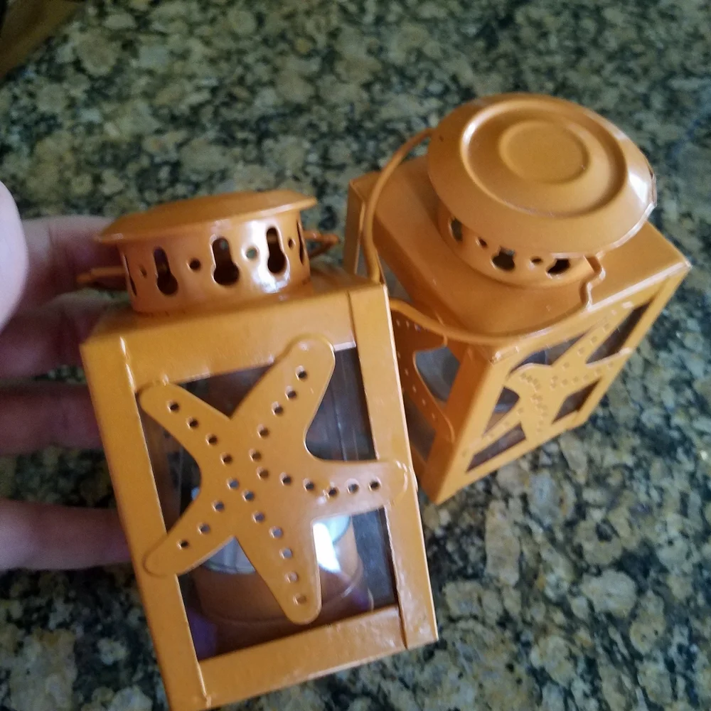 Orange Starfish Mini Lanterns Tealight Candle Holders